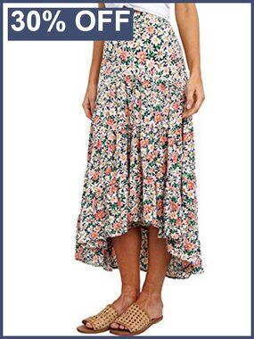 PRETTYGARDEN Women's Ditzy Floral Print Midi Skirt High Low Hem